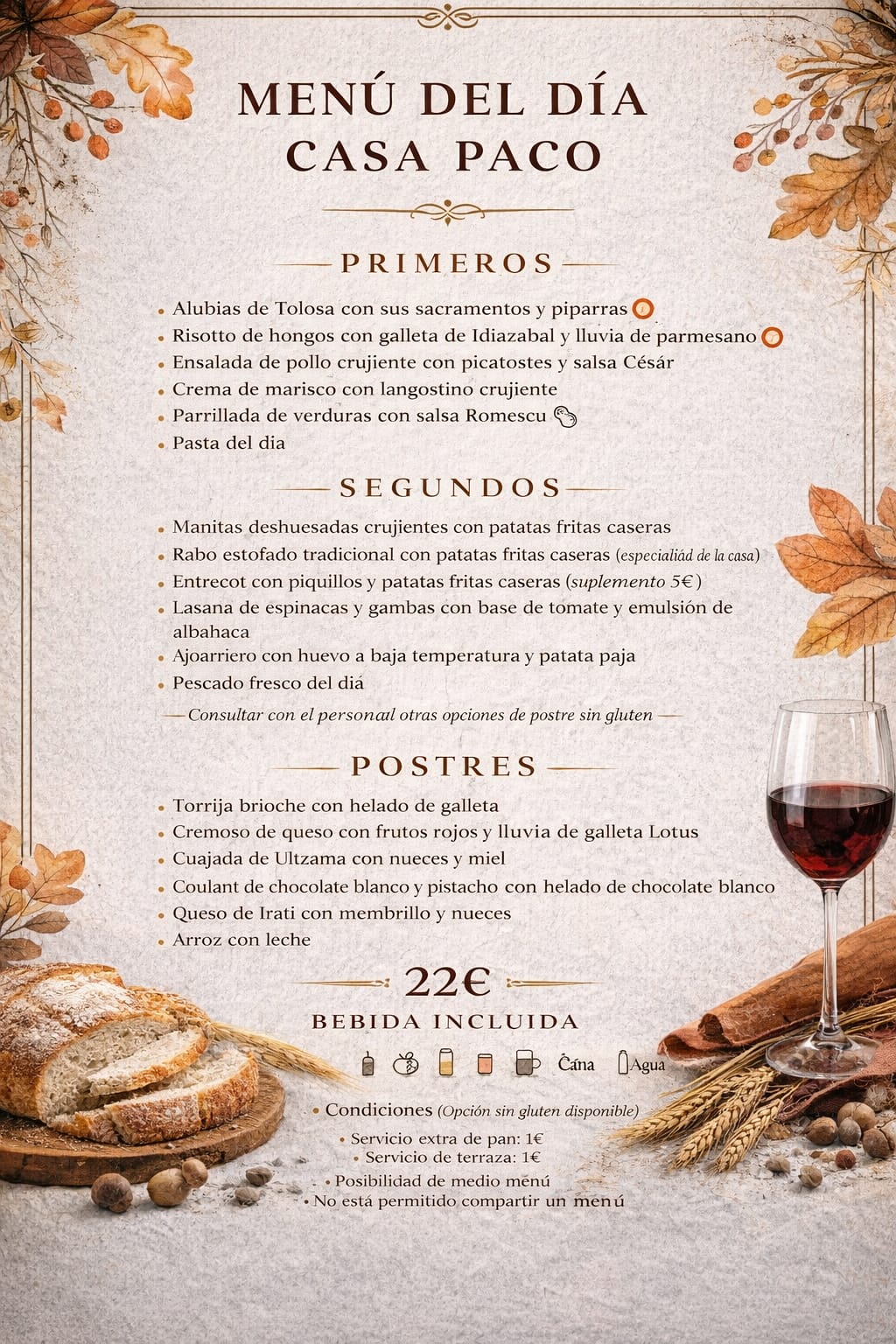 Menú del día Casa Paco