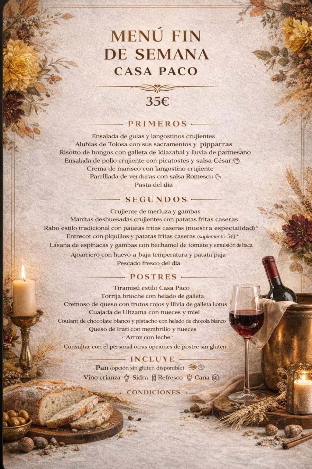 Menú fin de semana Casa Paco